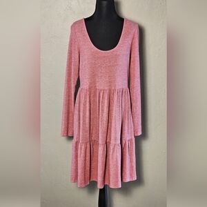 [WILD FABLE] Pink Speckled Long Sleeve Tiered Babydoll Midi Dress《M》